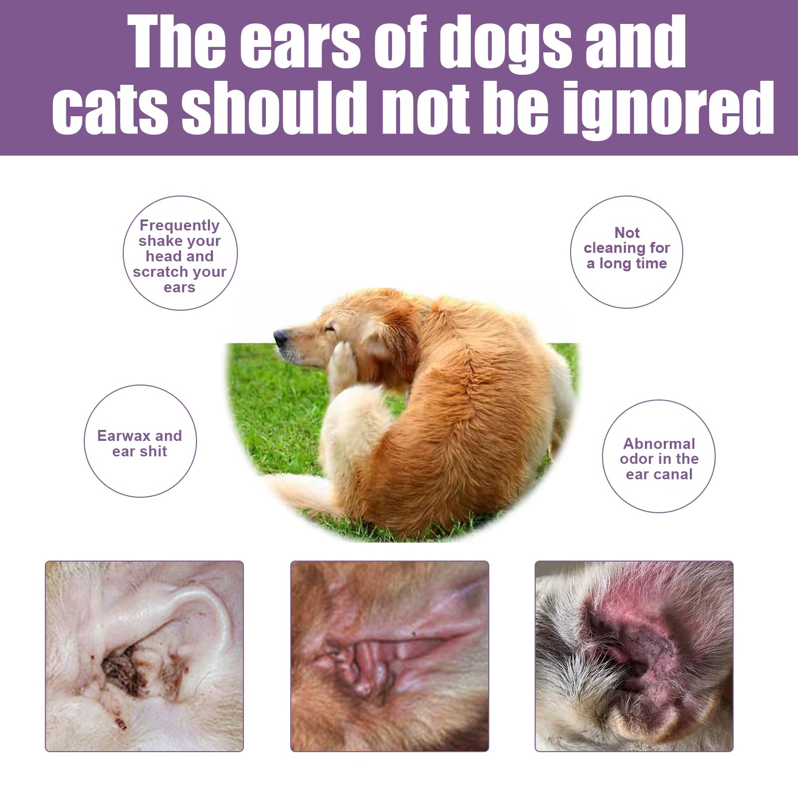 Pet Ear Cleaner for Cats and Dogs - Natural Solution Ear Wash Drop Relief from Itching Odor Earwax Mite Killer