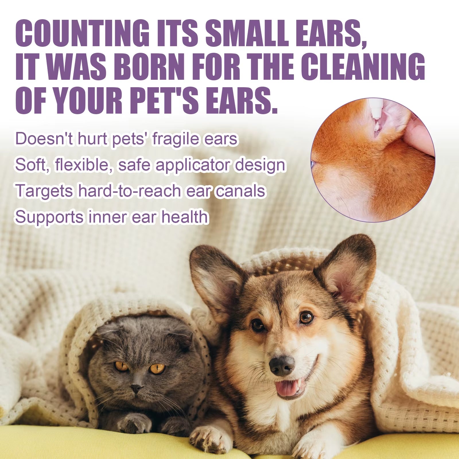 Pet Ear Cleaner for Cats and Dogs - Natural Solution Ear Wash Drop Relief from Itching Odor Earwax Mite Killer
