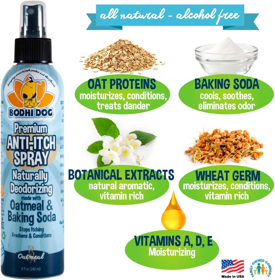 Itch Relief Spray - Natural Relief for Dry, Itchy, Allergic, or Bug-Bitten Skin - Safe for Dogs & Cats - Soothing Oatmeal Formula - Made in USA (Oatmeal, 8 Fl Oz)