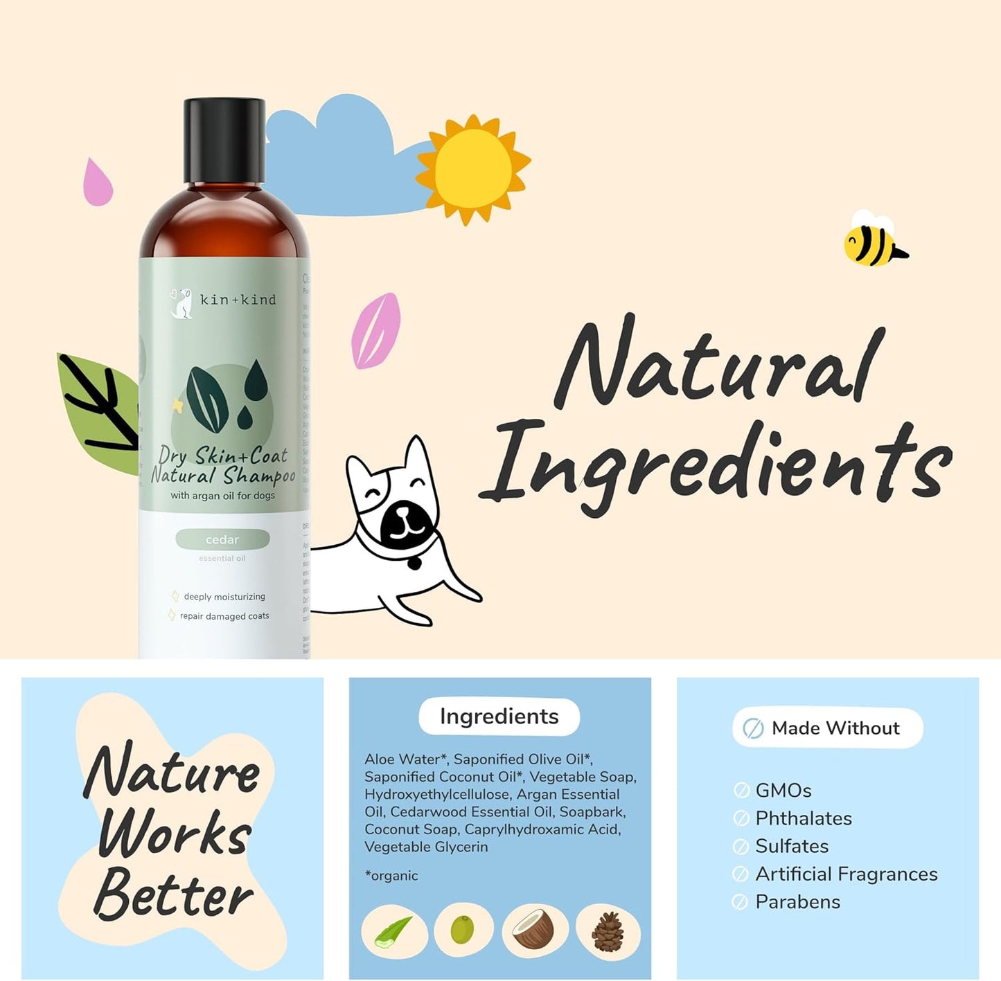 Organic Dog Shampoo Itchy Skin Relief – Natural Dog Shampoo for Dry, Sensitive Skin – Moisturizing Formula with Coconut Oil, Olive Oil & Cedarwood – Grooming Supplies – Made in USA 12 Fl Oz