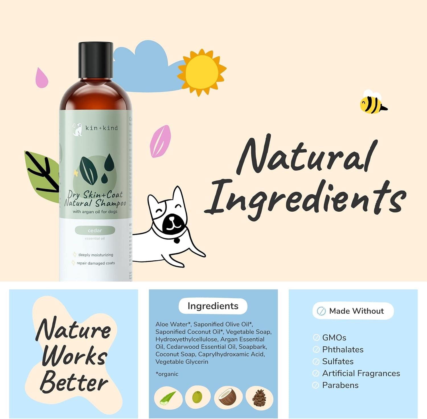Organic Dog Shampoo Itchy Skin Relief – Natural Dog Shampoo for Dry, Sensitive Skin – Moisturizing Formula with Coconut Oil, Olive Oil & Cedarwood – Grooming Supplies – Made in USA 12 Fl Oz