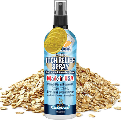 Itch Relief Spray - Natural Relief for Dry, Itchy, Allergic, or Bug-Bitten Skin - Safe for Dogs & Cats - Soothing Oatmeal Formula - Made in USA (Oatmeal, 8 Fl Oz)